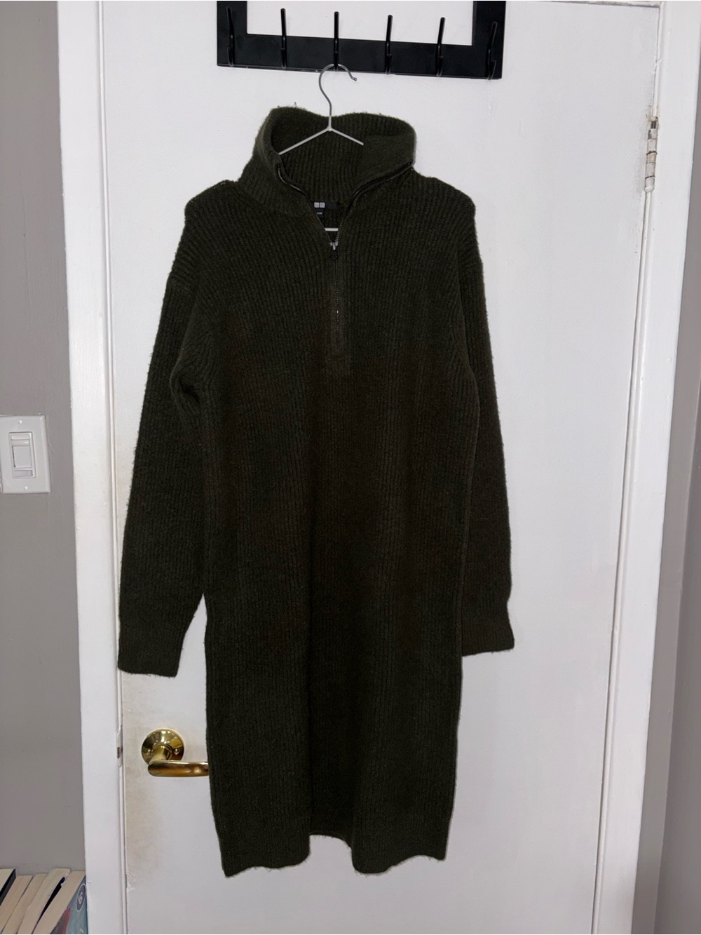 Uniqlo Olive Green Knit Half-Zip Sweater Dress